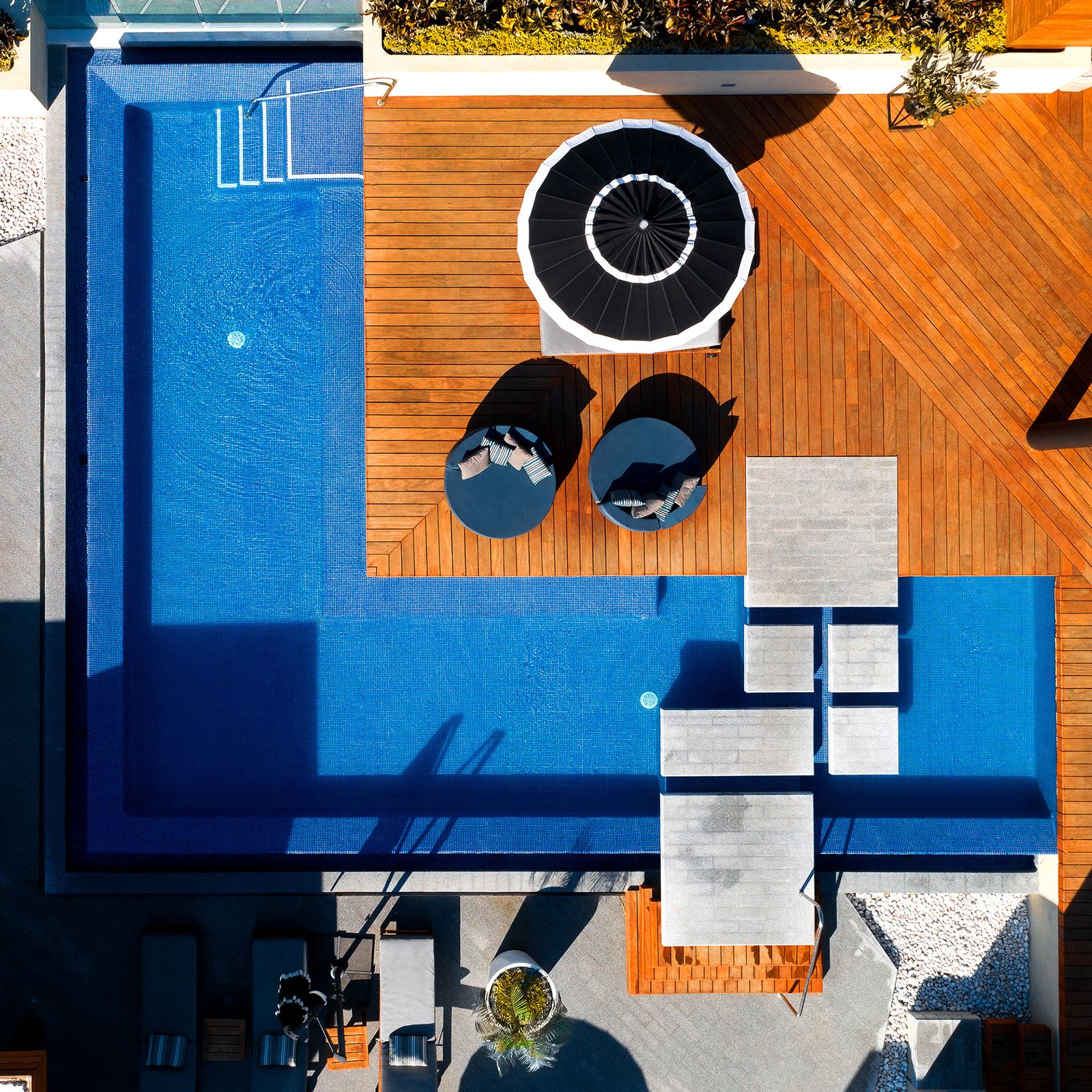 Pool terrace at Pavilion Luxury Condominiums seen from above