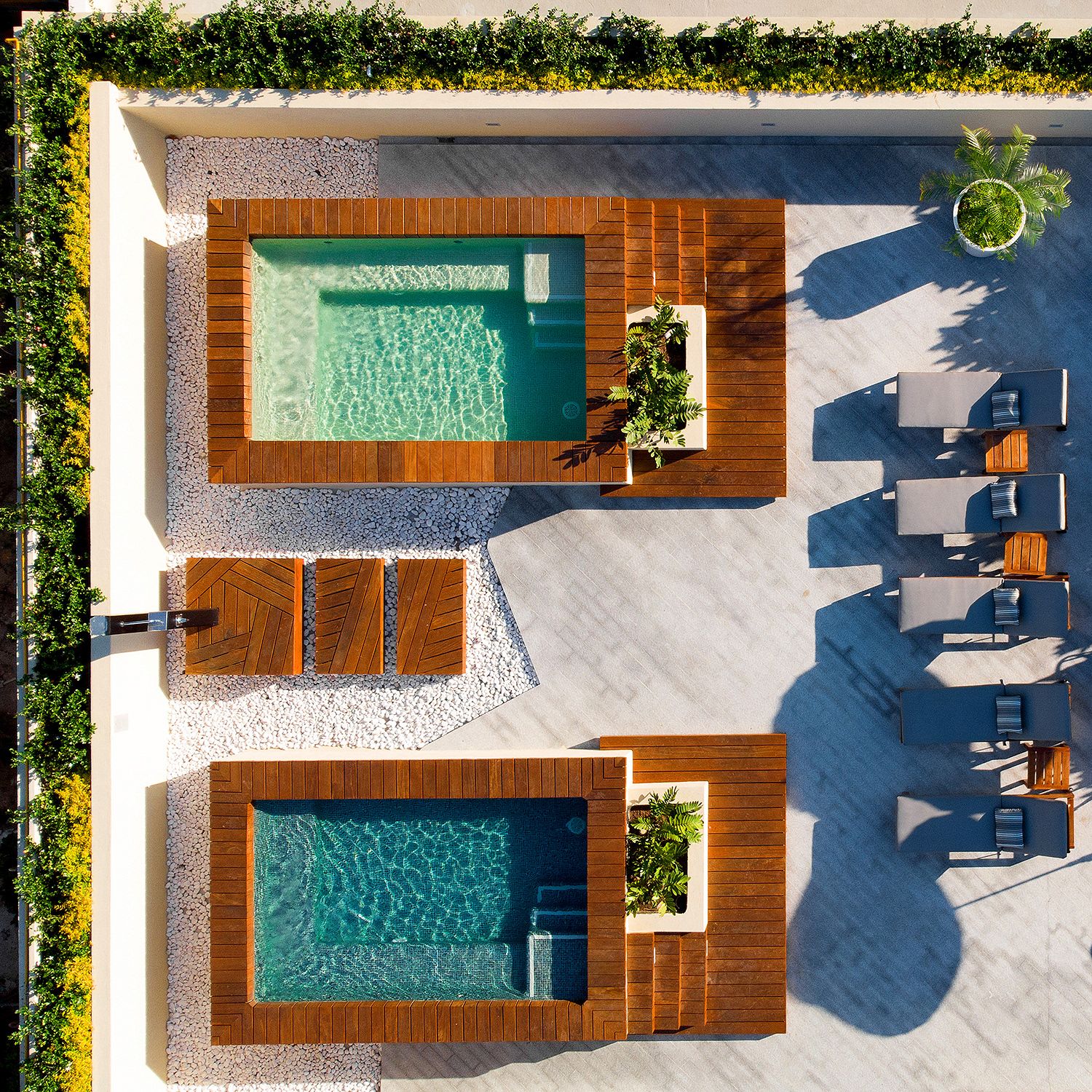 Top-down view of the pools at Pavilion Vibrant Residences, Puerto Vallarta