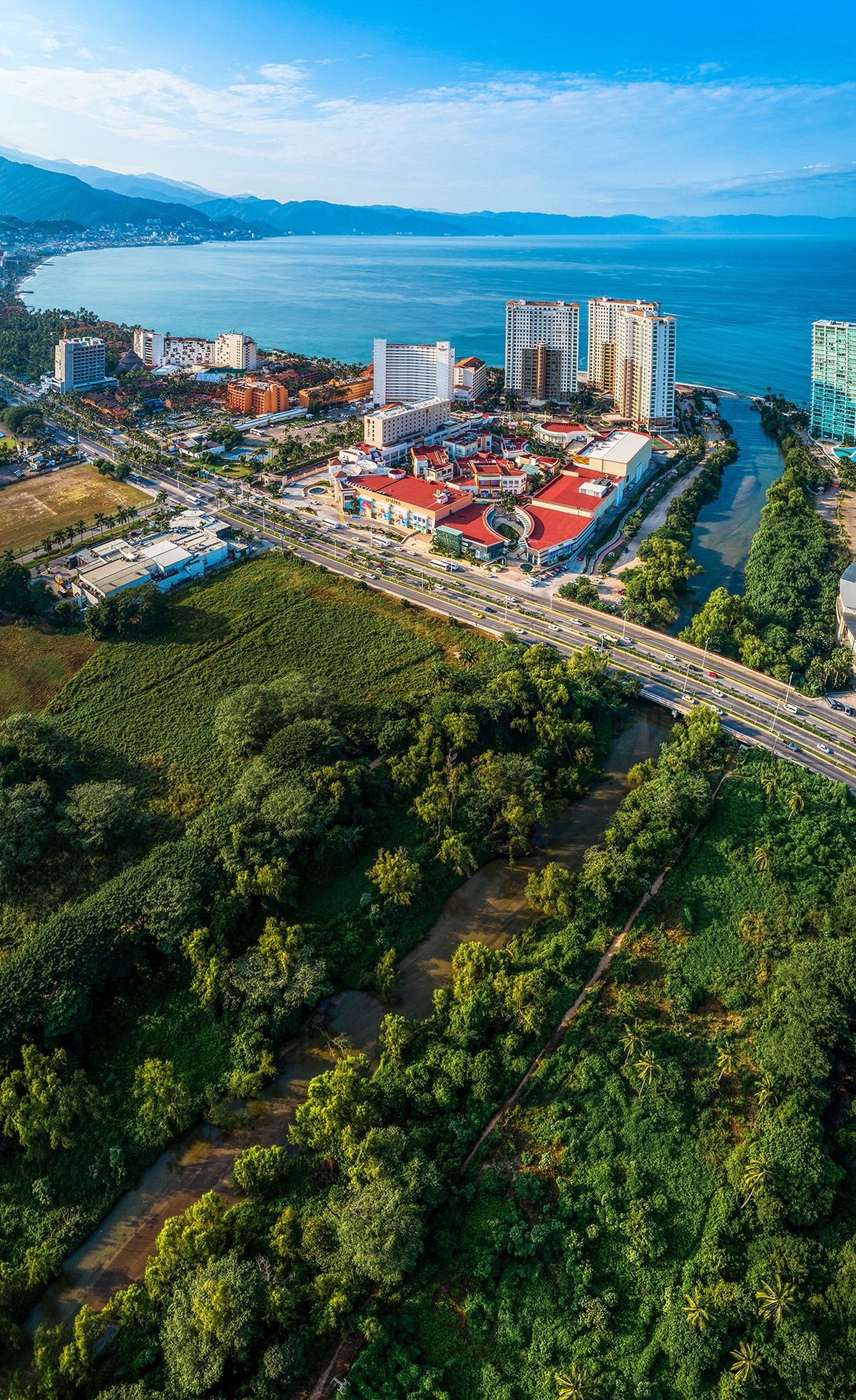 Aerial view of Puerto Nuevo and the Puerto Vallarta coastline